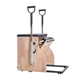 Pilates Chair, Split-Pedal Stability Combo Chairs With Handles, Rubber Wood Frame Yoga