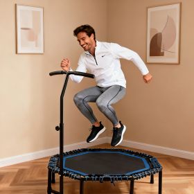 48 Inch Foldable Fitness Trampoline With Adjustable Handlebar For Adults, Max Load