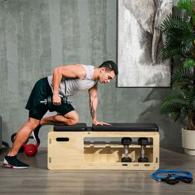 Wooden Workout Bench with Dumbbell Rack and Resistance Bands, Adjustable Incline Weight