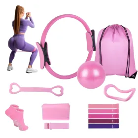 14Pcs Pilates Ring Set with Resistance Bands Yoga Ball Non-Slip Socks, All-in-One Home Gym