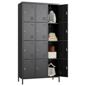 METAN Metal Locker For School Office Gym Bedroom, 12 Doors Black Steel Storage Locker