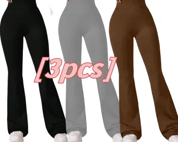 3pcs High-Waisted Flare Sharkskin Leggings Slim Fit, Lightweight & Sculpting Yoga Pants