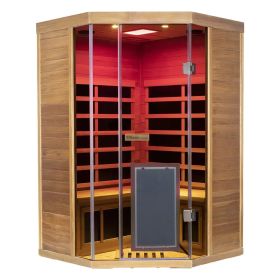 Wizzisaunas Corner Red Cedar Full-Glass Infrared Sauna