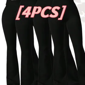 4pcs High-Waisted Flare Sharkskin Leggings Slim Fit, Lightweight & Sculpting Yoga Pants