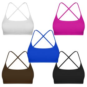Women Cross Back Sport Bras Padded Strappy Crop Open Back Low Impact Bras Sexy Fitness