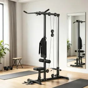 Black Lat Pull down Machine with Adjustable Seat And Flip-Up Footplate High/Low Pulley