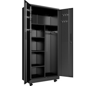 Rolling Metal Storage Locker Cabinet With Lockable Doors - 71 Freestanding Steel Wardrobe