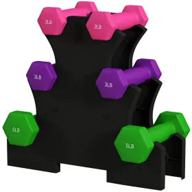 2 x 2 lbs., 2 x 3 lbs., 2 x 5 lbs. Dumbbells Set with Dumbbell Rack, Hand Weights for Home
