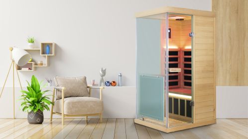Wizzisaunas Mini Hemlock Infrared Sauna, Left Opening Door