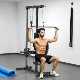 Lat Pull Down Machine, High / Low Pulley Machine with Adjustable Seat and Flip-Up