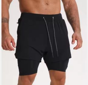 Men's 2-in-1 Quick Dry Gym Shorts with Liner (Color: Black, size: 3XL)