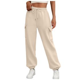 Women's Fleece Lined Cargo Joggers (Color: Beige, size: L)