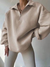 Women's Half Zip Pullover Sweatshirt (Color: Apricot, size: XL)
