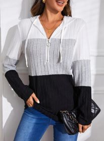 Women's Color Block Half Zip Hoodie (Color: Black and White, size: S)