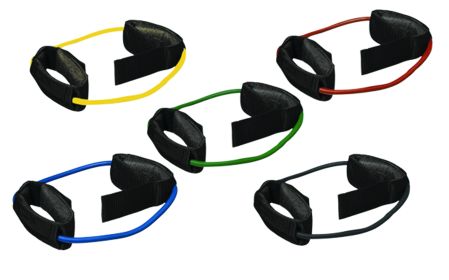 CanDo Tubing Exerciser with Ankle Cuffs (Resistance: 5 pc set (1 each yellow through black))