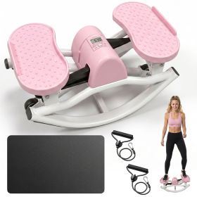 Swing Stepper with Resistance Bands, Mat & LCD Monitor (Color: Pink/White)
